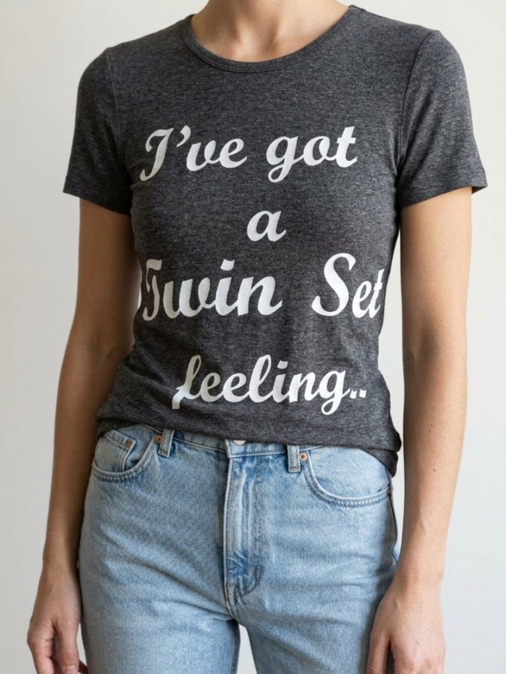 Twin-Set Simona Barbieri Slogan Graphic Tee "I've Got a Twin Set Feeling" Gray |